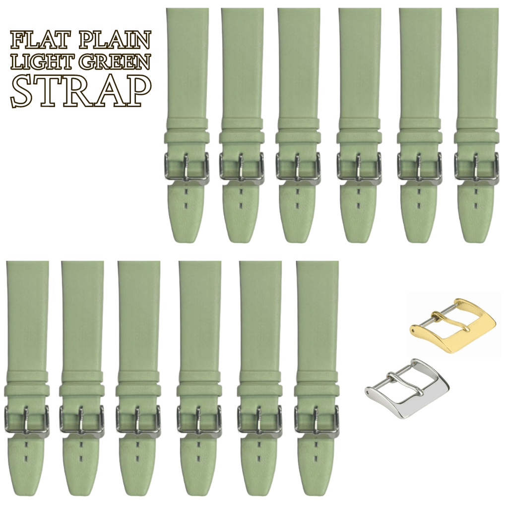 12PCS Light Green Leather Flat Plain Unstitched Watch Band Sizes 18MM - 20MM - Universal Jewelers & Watch Tools Inc.