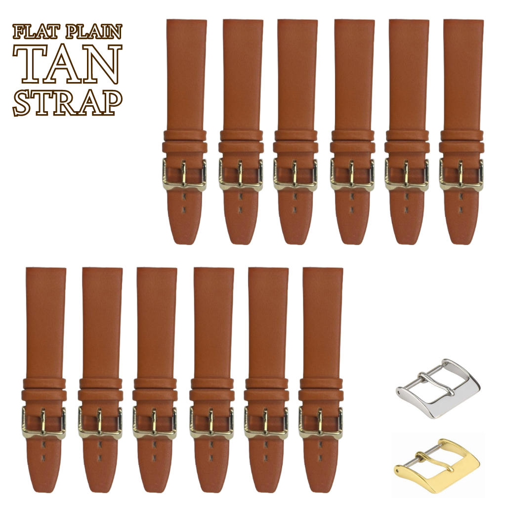 12PCS TAN BROWN Leather Flat Plain Unstitched Watch Band Sizes 18MM-24MM