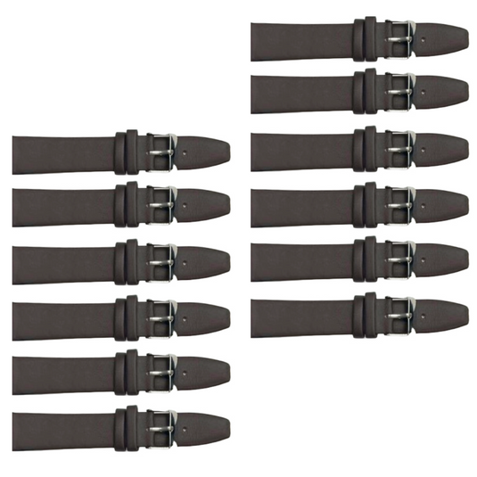 12PCS Dark Brown Leather Flat Plain Unstitched Watch Band Sizes 8MM-26MM