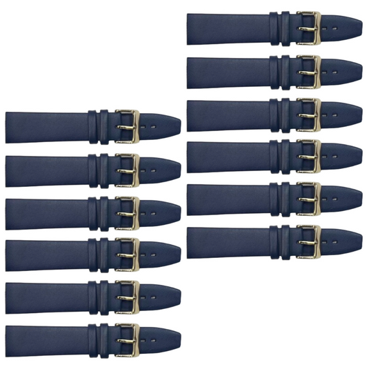 12PCS Dark Blue Leather Flat Plain Unstitched Watch Band Sizes 18MM-24MM