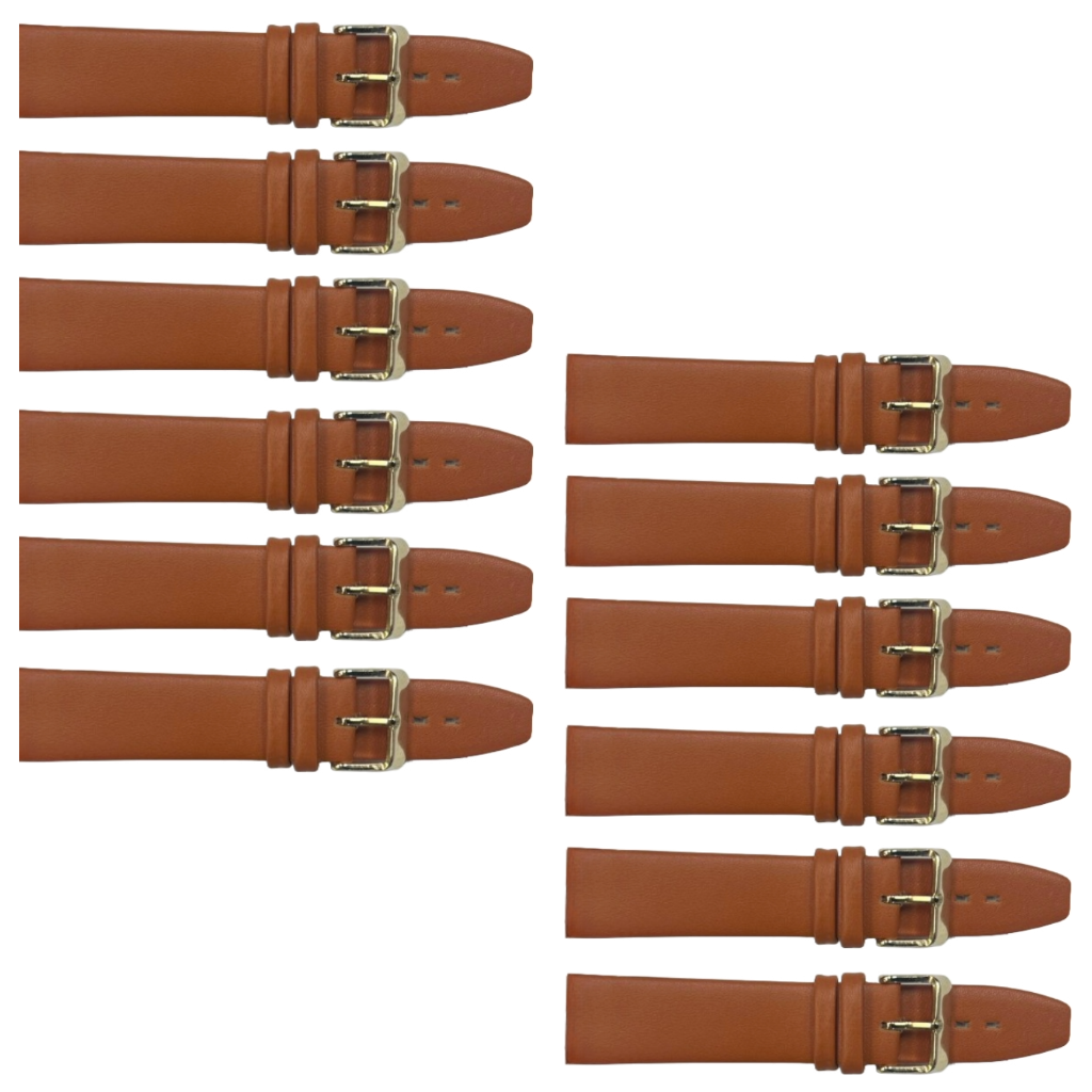 12PCS TAN BROWN Leather Flat Plain Unstitched Watch Band Sizes 18MM-24MM