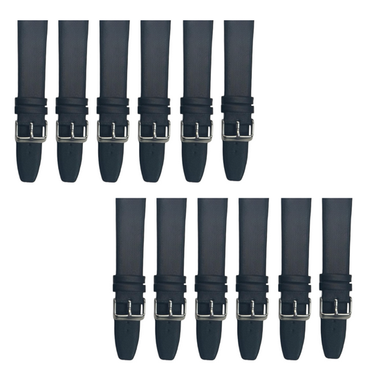 12PCS Black Leather Flat Plain Unstitched Watch Band Sizes 8MM-26MM