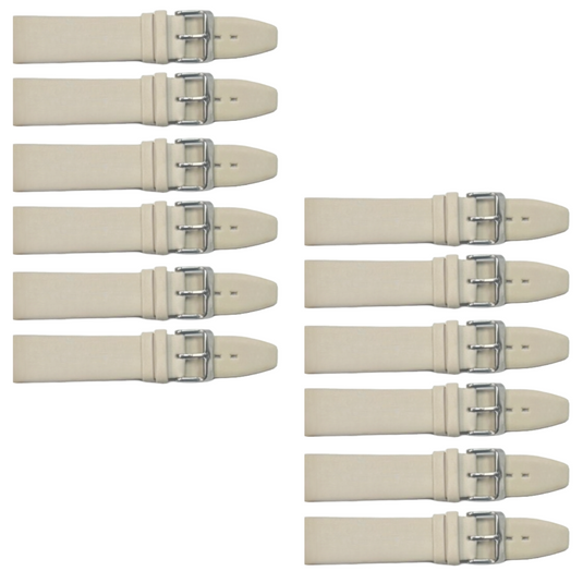 12PCS BEIGE Leather Flat Plain Unstitched Watch Band Sizes 18MM-22MM