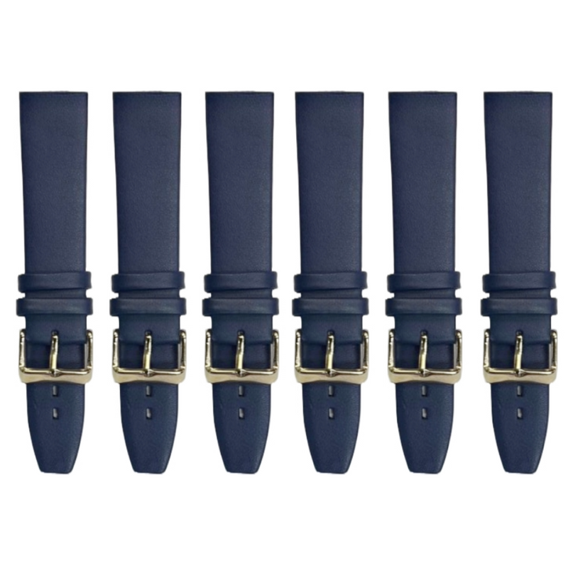 Load image into Gallery viewer, 6PCS Dark Blue Leather Flat Plain Unstitched Watch Band Sizes 18MM-24MM
