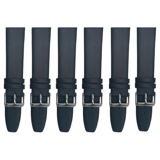 6PCS Black Leather Flat Plain Unstitched Watch Band Sizes 8MM-26MM