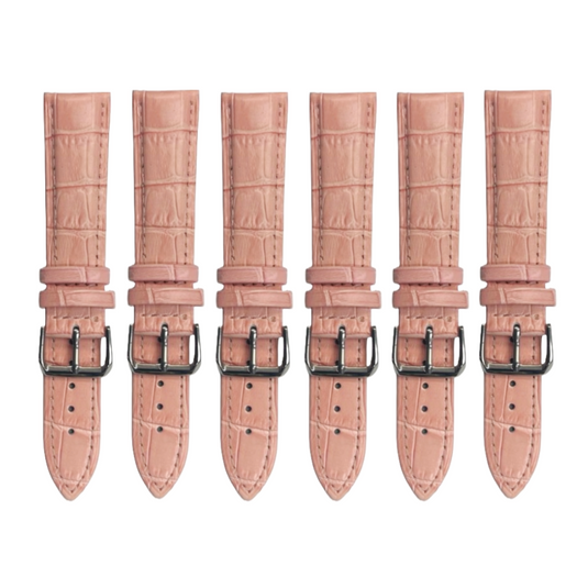 6PCS Alligator Grain LIGHT PINK Leather Watch Band (20MM-24MM) Padded & Stitched