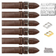 6PCS Alligator Grain LIGHT BROWN Leather Watch Band (12MM-30MM + XXL Sizes) Padded w/Brown Stitches