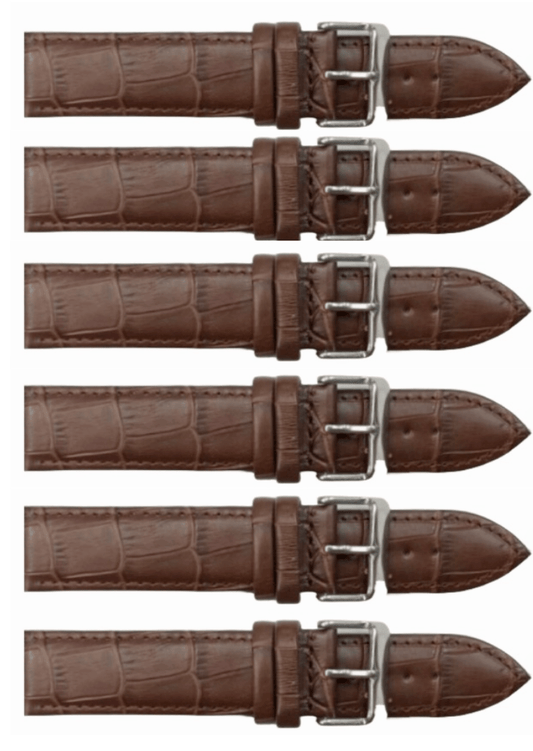 6PCS Alligator Grain LIGHT BROWN Leather Watch Band (12MM - 30MM + XXL Sizes) Padded w/Brown Stitches - Universal Jewelers & Watch Tools Inc.