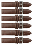 6PCS Alligator Grain LIGHT BROWN Leather Watch Band (12MM-30MM + XXL Sizes) Padded w/Brown Stitches
