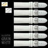 6PCS Alligator Grain WHITE Leather Watch Band (12MM-30MM + XXL Sizes) Padded & Stitched