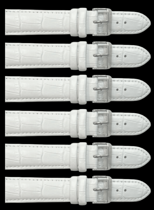 6PCS Alligator Grain WHITE Leather Watch Band (12MM - 30MM + XXL Sizes) Padded & Stitched - Universal Jewelers & Watch Tools Inc.