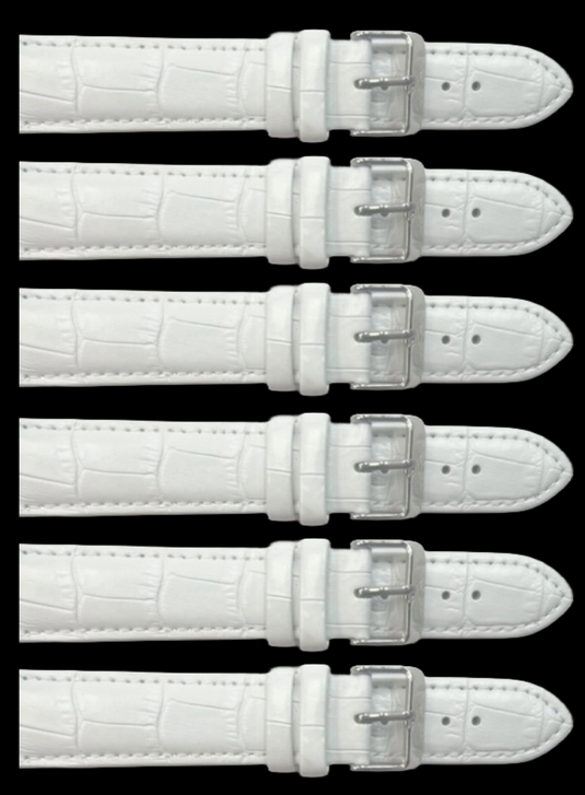 6PCS Alligator Grain WHITE Leather Watch Band (12MM-30MM + XXL Sizes) Padded & Stitched