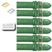 6PCS Alligator Grain GREEN Leather Watch Band (16MM-24MM) Padded & Stitched