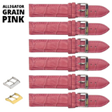 6PCS Alligator Grain PINK Leather Watch Band (12MM-22MM) Padded & Stitched