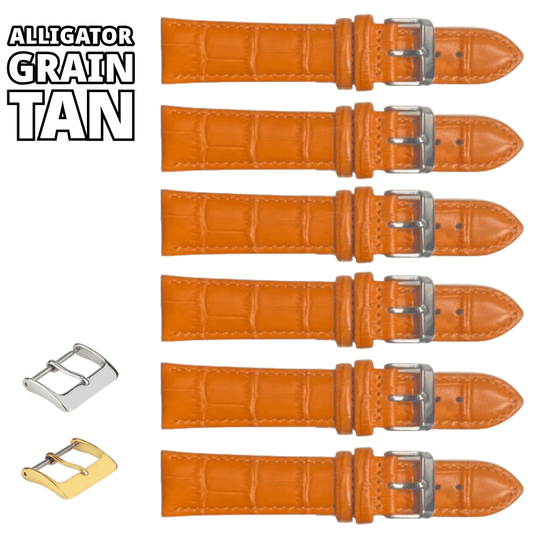 6PCS Alligator Grain TAN Leather Watch Band (12MM - 24MM) Padded & Stitched - Universal Jewelers & Watch Tools Inc.