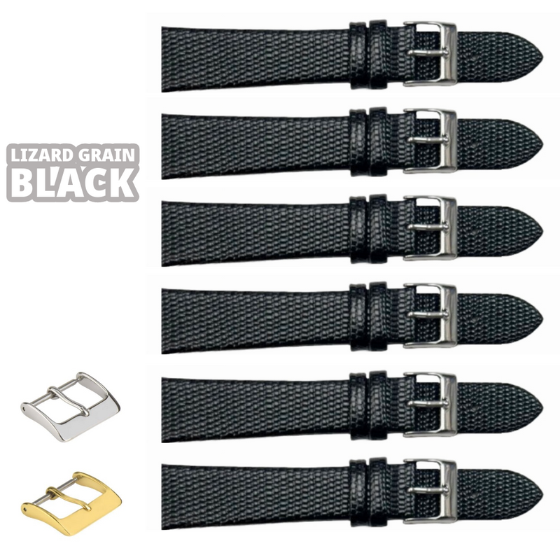 Load image into Gallery viewer, 6PCS Lizard Grain Flat Black Unstitched Genuine Leather Watch Band Size (12MM-24MM)
