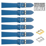 6PCS Lizard Grain Flat SAPPHIRE Blue Unstitched Genuine Leather Watch Band Size (12MM-24MM)