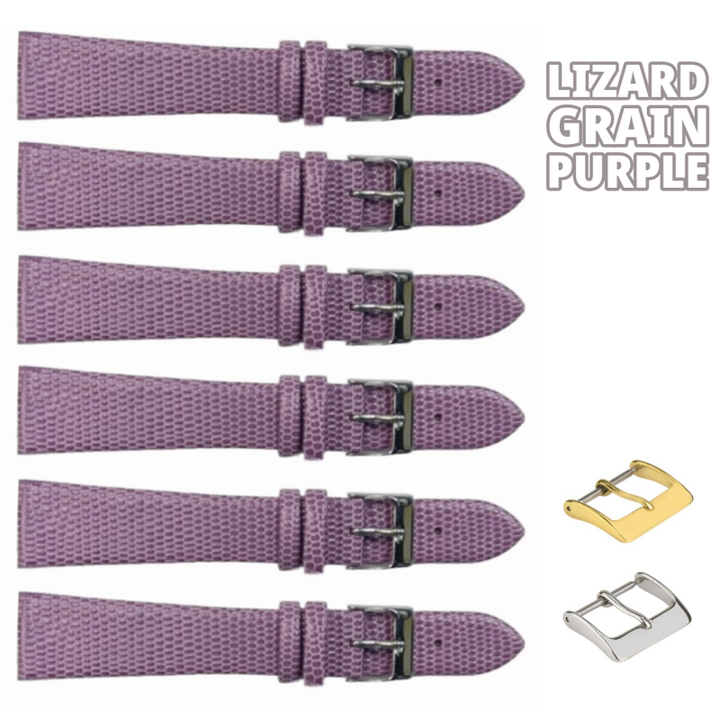 Load image into Gallery viewer, 6PCS Lizard Grain Flat PURPLE Unstitched Genuine Leather Watch Band Size (12MM-24MM)
