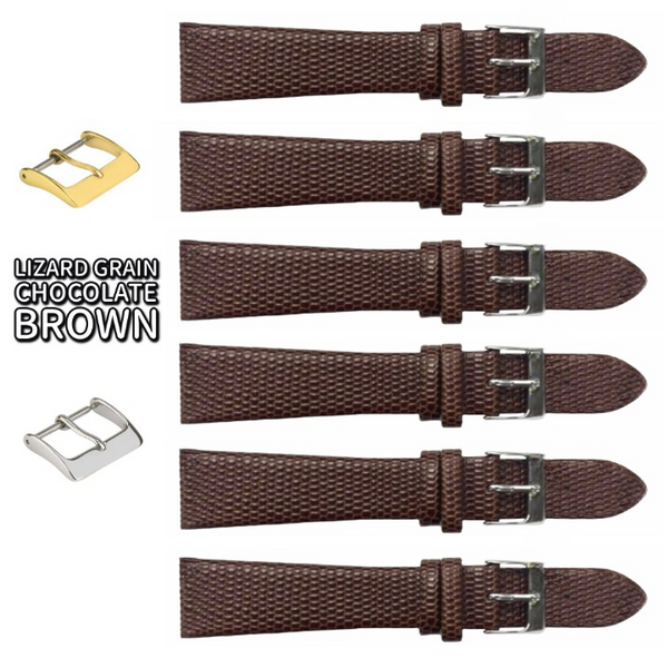 6PCS Lizard Grain Flat CHOCOLATE BROWN Unstitched Genuine Leather Watch Band Size (12MM-24MM)