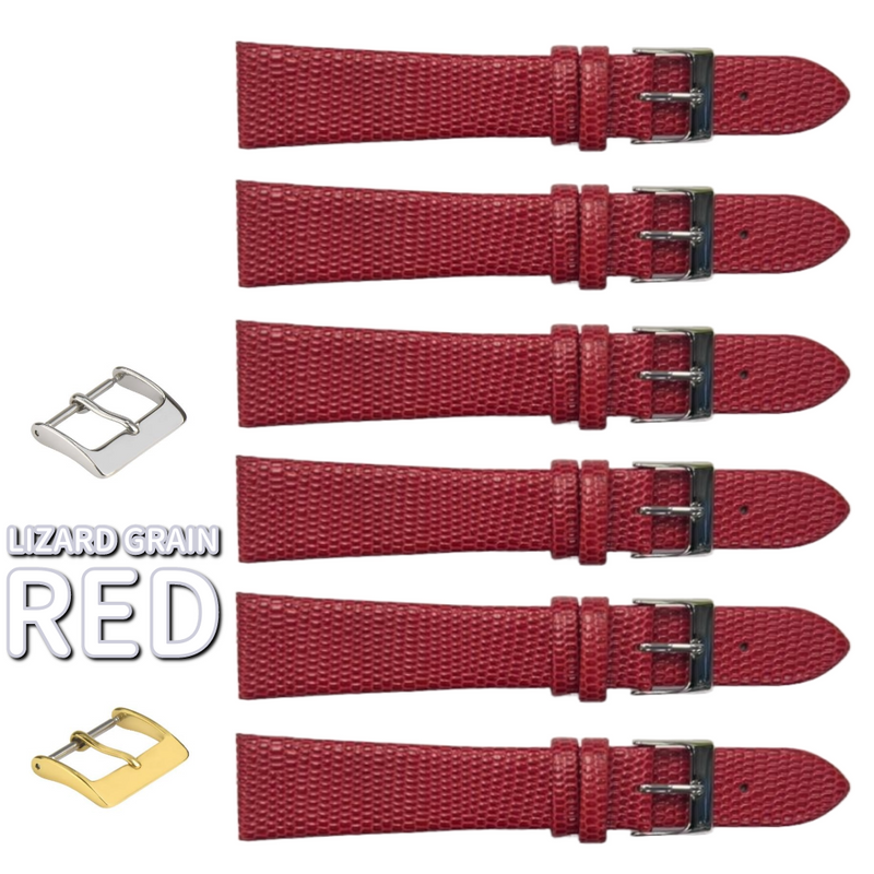 Load image into Gallery viewer, 6PCS Lizard Grain Flat RED Unstitched Genuine Leather Watch Band Size (12MM-24MM)
