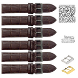 6PCS Alligator Grain Dark Brown Leather Watch Band (12MM-30MM + XXL Sizes) Padded w/Brown Stitches