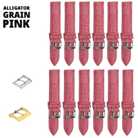 12PCS Alligator Grain PINK Leather Watch Band (12MM-22MM) Padded & Stitched