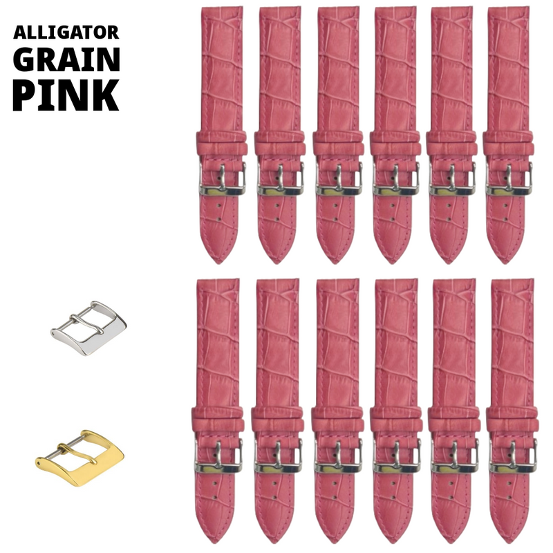 Load image into Gallery viewer, 12PCS Alligator Grain PINK Leather Watch Band (12MM-22MM) Padded &amp; Stitched
