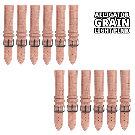 12PCS Alligator Grain LIGHT PINK Leather Watch Band (20MM - 24MM) Padded & Stitched - Universal Jewelers & Watch Tools Inc.