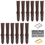 12PCS Lizard Grain Flat CHOCOLATE BROWN Unstitched Genuine Leather Watch Band Size (12MM-24MM)