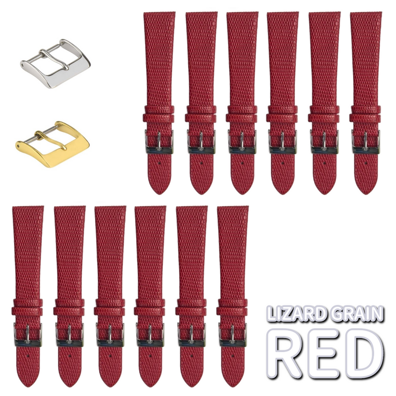 Load image into Gallery viewer, 12PCS Lizard Grain Flat RED Unstitched Genuine Leather Watch Band Size (12MM-24MM)
