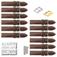 12PCS Alligator Grain LIGHT BROWN Leather Watch Band (12MM-30MM + XXL Sizes) Padded w/Brown Stitches