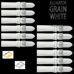 12PCS Alligator Grain WHITE Leather Watch Band (12MM-30MM + XXL Sizes) Padded & Stitched