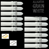 12PCS Alligator Grain WHITE Leather Watch Band (12MM-30MM + XXL Sizes) Padded & Stitched