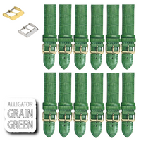 12PCS Alligator Grain GREEN Leather Watch Band (16MM-24MM) Padded & Stitched