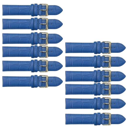 12PCS Alligator Grain DEMIN Blue Leather Watch Band (18MM & 20MM) Padded & Stitched