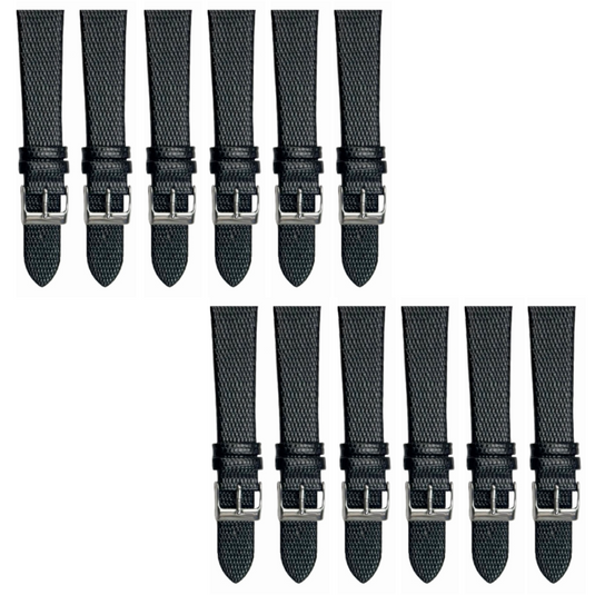 12PCS Lizard Grain Flat Black Unstitched Genuine Leather Watch Band Size (12MM-24MM)