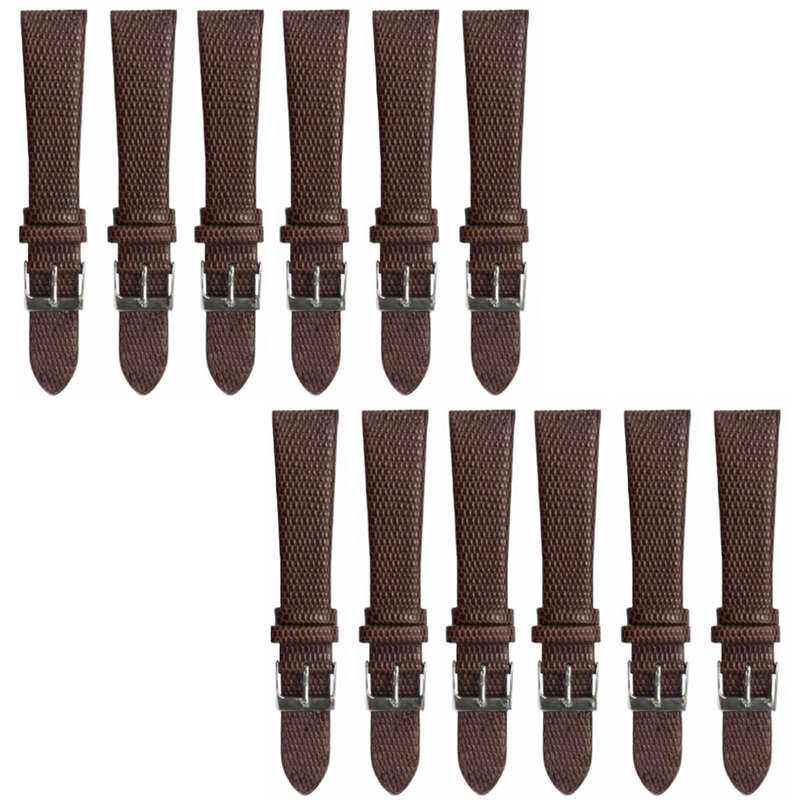 Load image into Gallery viewer, 12PCS Lizard Grain Flat CHOCOLATE BROWN Unstitched Genuine Leather Watch Band Size (12MM-24MM)
