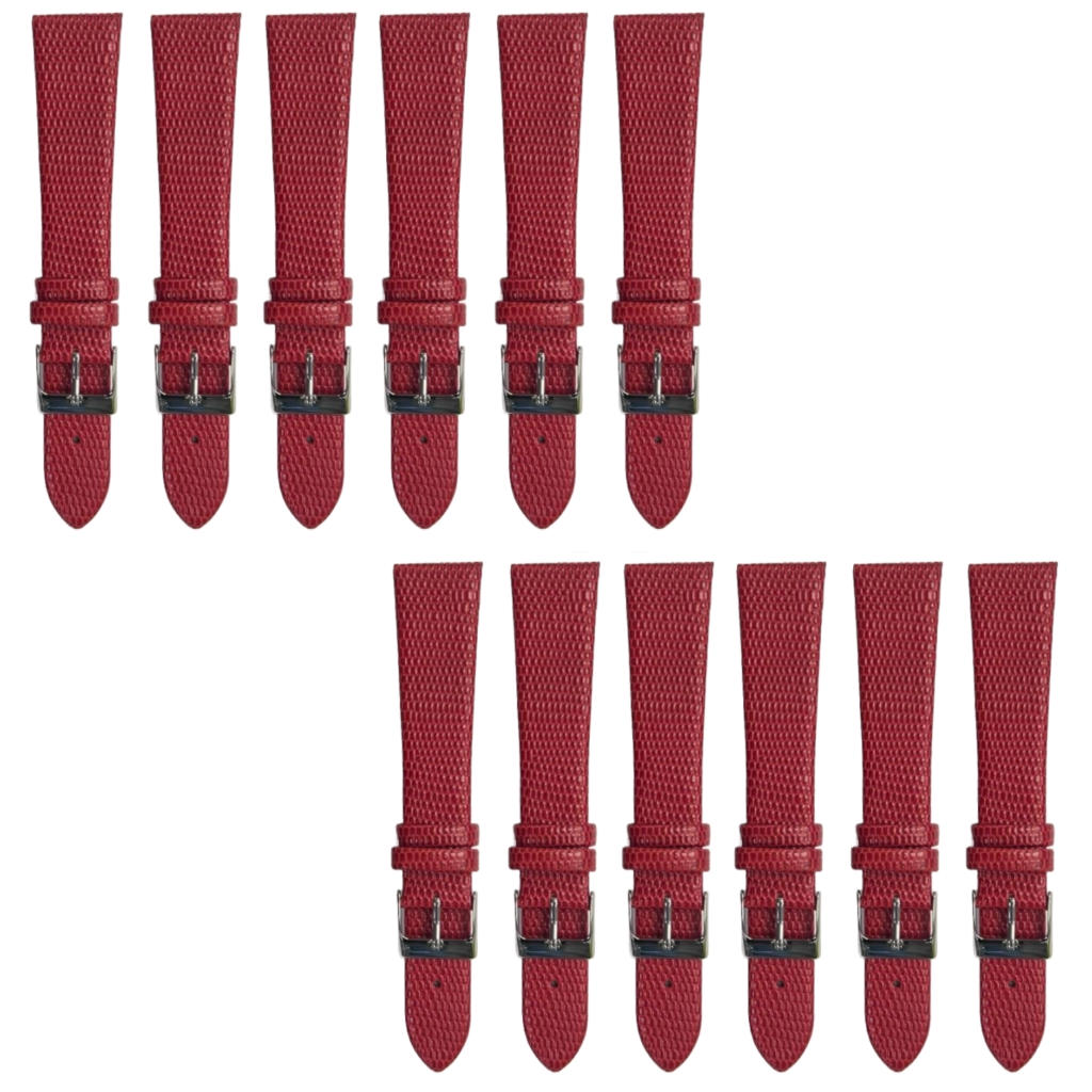 12PCS Lizard Grain Flat RED Unstitched Genuine Leather Watch Band Size (12MM-24MM)