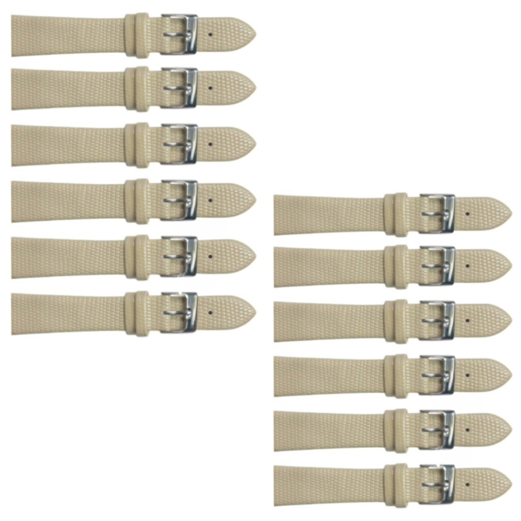 12PCS Lizard Grain Flat BEIGE Unstitched Genuine Leather Watch Band Size (12MM-24MM)