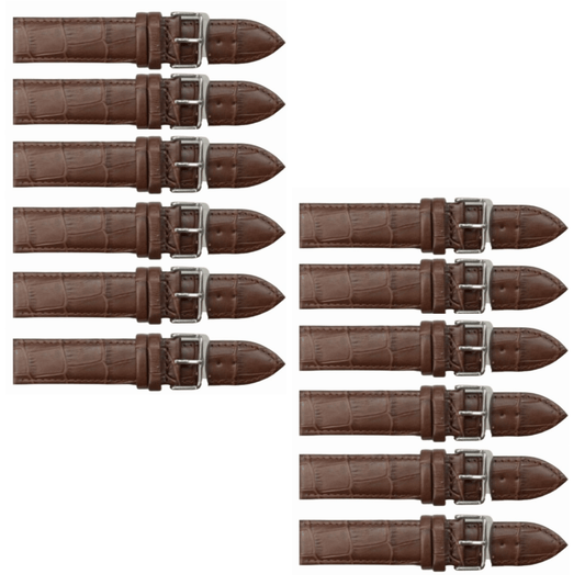 12PCS Alligator Grain LIGHT BROWN Leather Watch Band (12MM - 30MM + XXL Sizes) Padded w/Brown Stitches - Universal Jewelers & Watch Tools Inc.