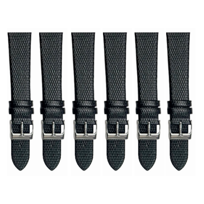 Load image into Gallery viewer, 6PCS Lizard Grain Flat Black Unstitched Genuine Leather Watch Band Size (12MM-24MM)
