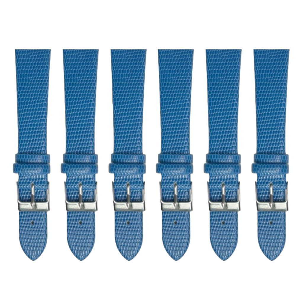 6PCS Lizard Grain Flat SAPPHIRE Blue Unstitched Genuine Leather Watch Band Size (12MM-24MM)