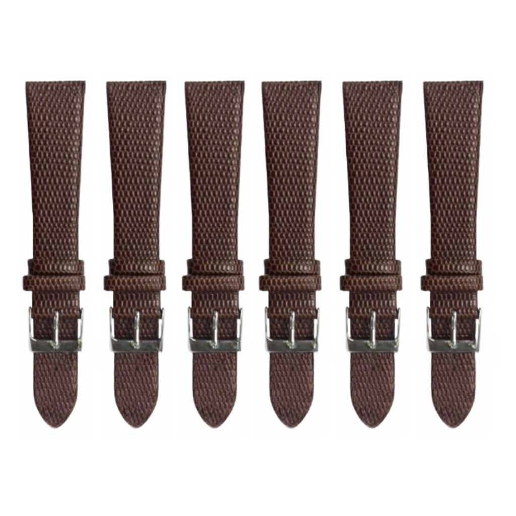 6PCS Lizard Grain Flat CHOCOLATE BROWN Unstitched Genuine Leather Watch Band Size (12MM-24MM)