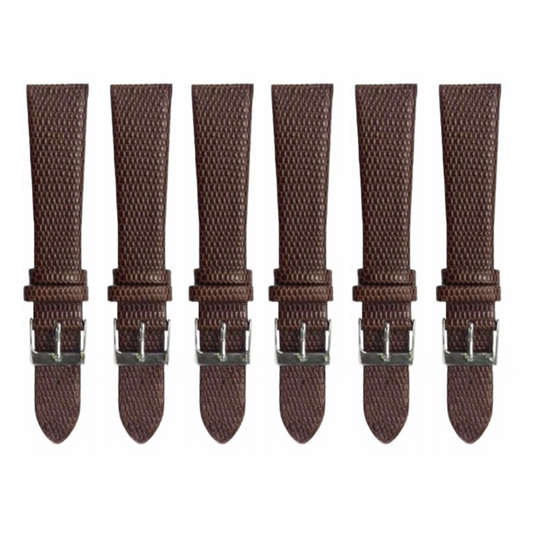 6PCS Lizard Grain Flat CHOCOLATE BROWN Unstitched Genuine Leather Watch Band Size (12MM-24MM)