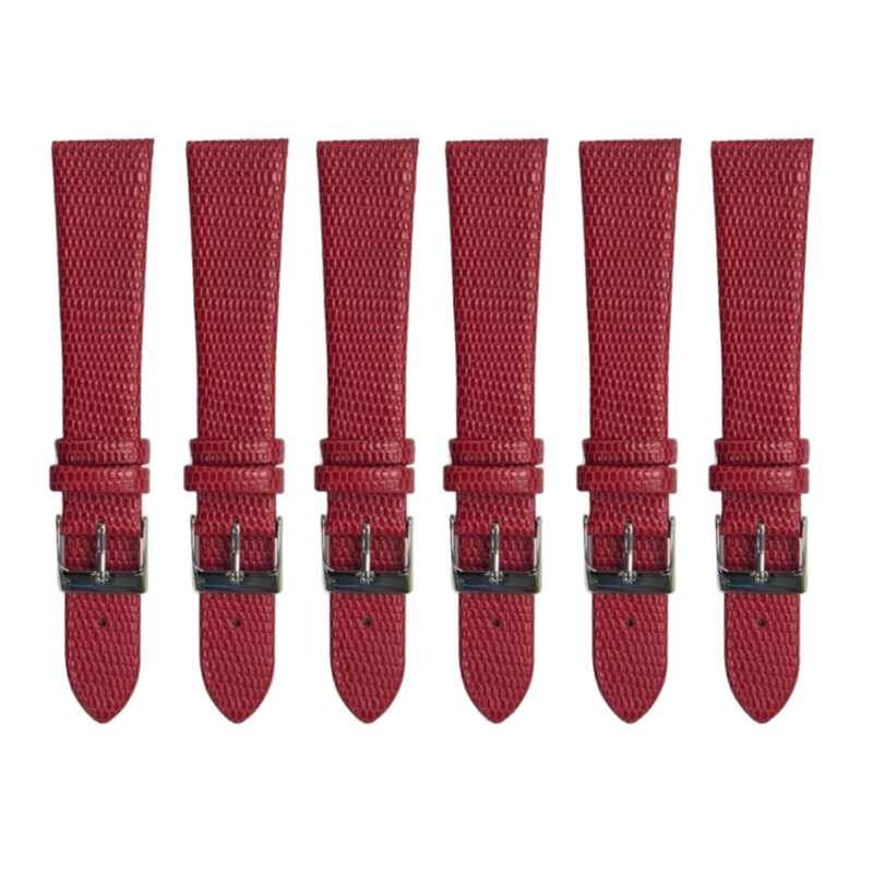 Load image into Gallery viewer, 6PCS Lizard Grain Flat RED Unstitched Genuine Leather Watch Band Size (12MM-24MM)
