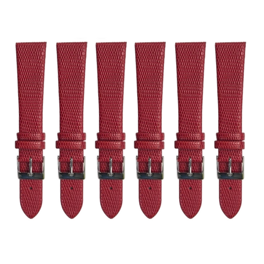 6PCS Lizard Grain Flat RED Unstitched Genuine Leather Watch Band Size (12MM-24MM)