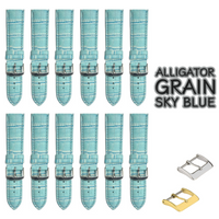 12PCS Alligator Grain Sky Blue Leather Watch Band 22MM Padded & Stitched