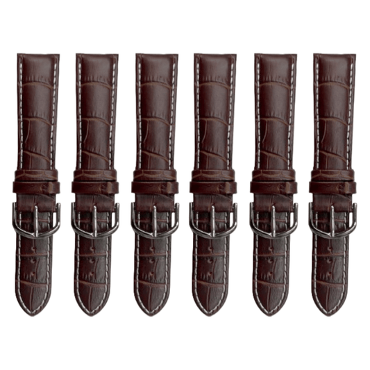 6PCS Alligator Grain Dark Brown Leather Watch Band (12MM - 30MM + XXL Sizes) Padded w/WHITE Stitches - Universal Jewelers & Watch Tools Inc.