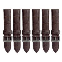 6PCS Alligator Grain Dark Brown Leather Watch Band (12MM-30MM + XXL Sizes) Padded w/Brown Stitches