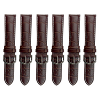 6PCS Alligator Grain Dark Brown Leather Watch Band (12MM-30MM + XXL Sizes) Padded w/WHITE Stitches